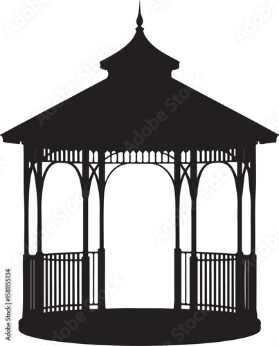 Classic octagonal gazebo structure with ornate roof and railings silhouette