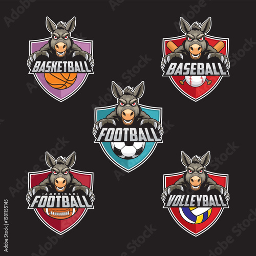 sports club logo set donkey vector illustration design