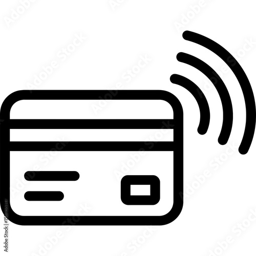 Contactless payment card with signal waves outline icon vector