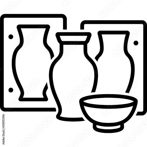 Pottery forms and molds outline icon vector