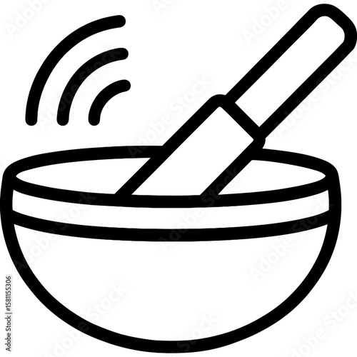 Singing bowls with striker sound therapy outline icon vector
