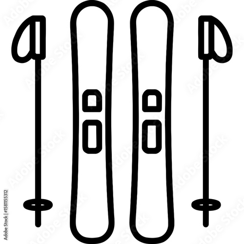 Skis and poles outline icon vector