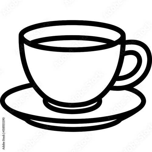 Tea cup and saucer outline icon vector