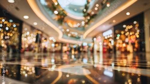 Out-of-focus interior of a contemporary shopping mall  showing a dreamy bokeh effect