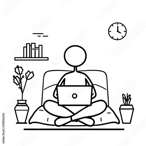 Business man vector icon set: cartoon businessman sitting with money and laptop