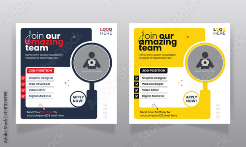 We are hiring job vacancy social media post or square web banner template
