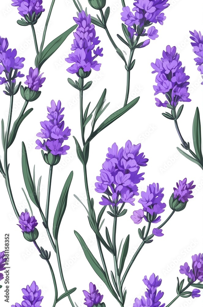 Fototapeta premium Lavender on white background cartoonish seamless pattern