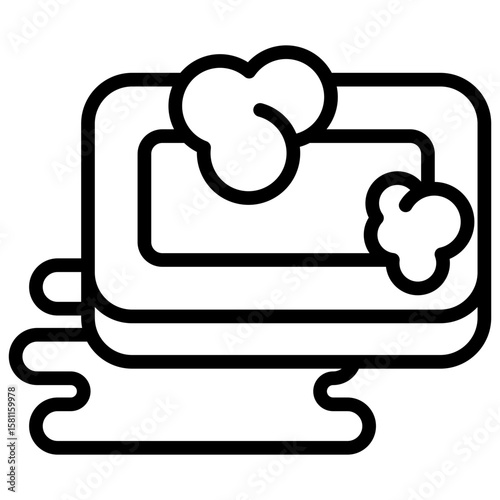 Sink Wash Outline Icon Vector Design - sink with water and soap bubbles, symbolizing handwashing or hygiene routine