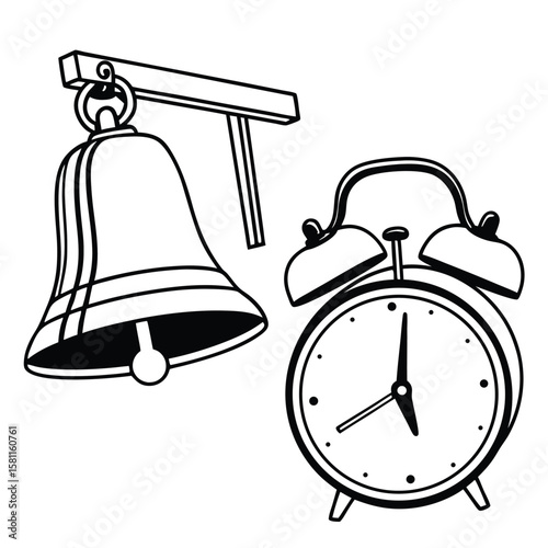 Simple outline icons of ringing school bells and alarms. Great for mobile apps and minimal school content.