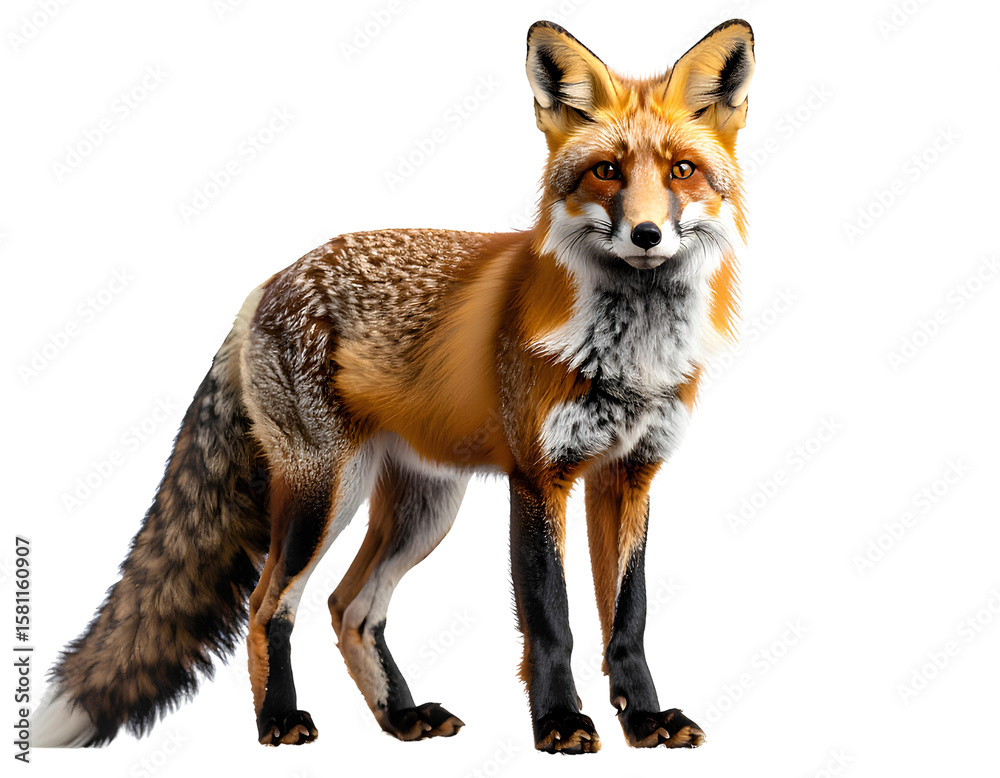 Fototapeta premium A full-body Fox standing on the ground, with a transparent background.