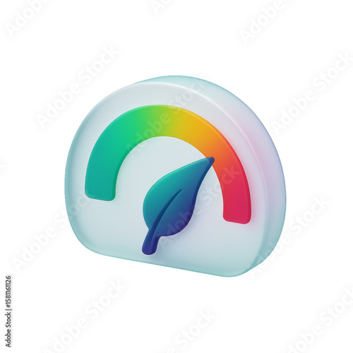 Carbon Emissions Meter Icon for ESG Infographics Vector. Clean 3D semicircular gauge showing carbon score from green to red, ideal for ESG infographics, CSR slides and climate dashboards. Vector SVG.