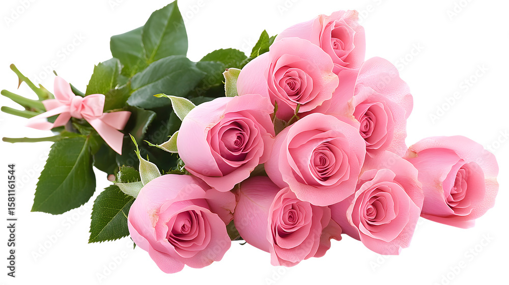 Obraz premium Elegant Bouquet Of Pink Roses With Bow For Romantic Occasions