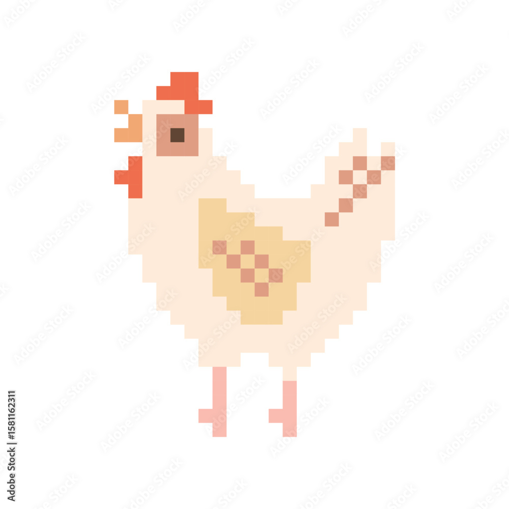 Fototapeta premium Cute Pixel Art Chicken Retro 8-Bit Farm Bird Illustration for Game or Kids Design