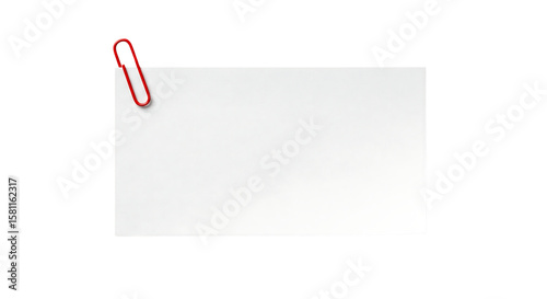 White blank rectangular note paper with a red paperclip on the corner. Isolated on transparent background, png