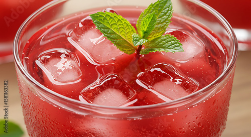 Wallpaper Mural Close-up red berry lemonade or iced tea with mint refreshment Torontodigital.ca