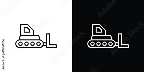 Bulldozer icon thin line symbol on white background. Editable stroke vector illustration