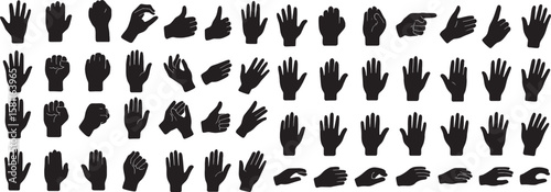 set of black and white vector silhouettes of hand