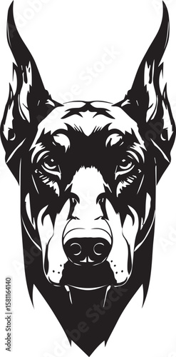 Stylized line art of a Doberman dog face, tribal tattoo style