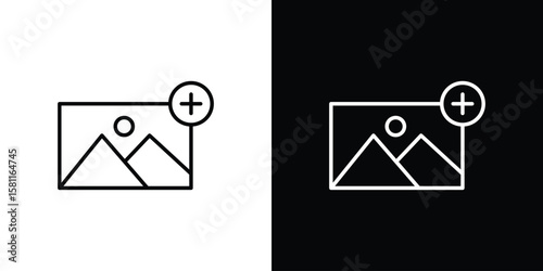Add photos icon thin line symbol on white background. Editable stroke vector illustration