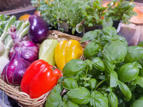 green leafy vegetables and various vegetables at the grocery store