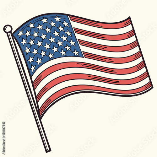 Patriotic American Flag Waving Proudly in the Breeze Symbolizing Freedom and Unity