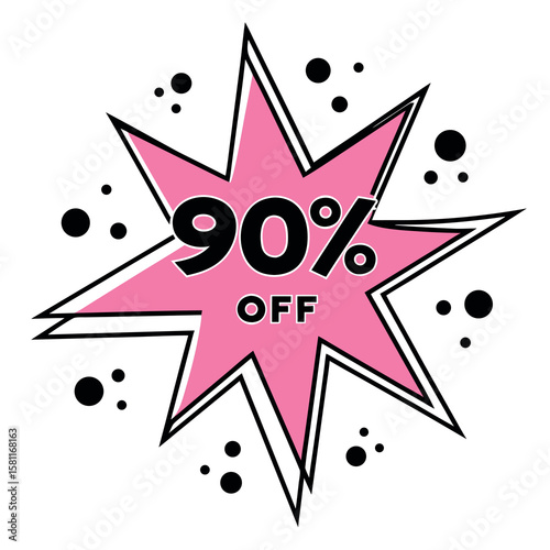 Ninety Percent Off Special Offer Big Sale Event Announcement With Dynamic Starburst Design Elements