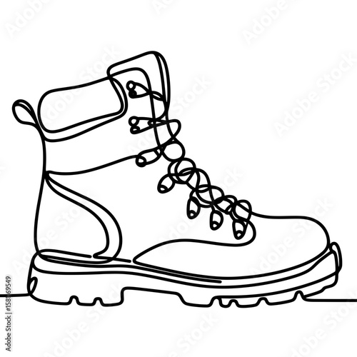 Hiking boot in continuous line style symbolizing outdoor adventure and trekking