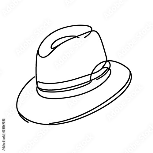 Travel hat in continuous line style symbolizing adventure and freedom