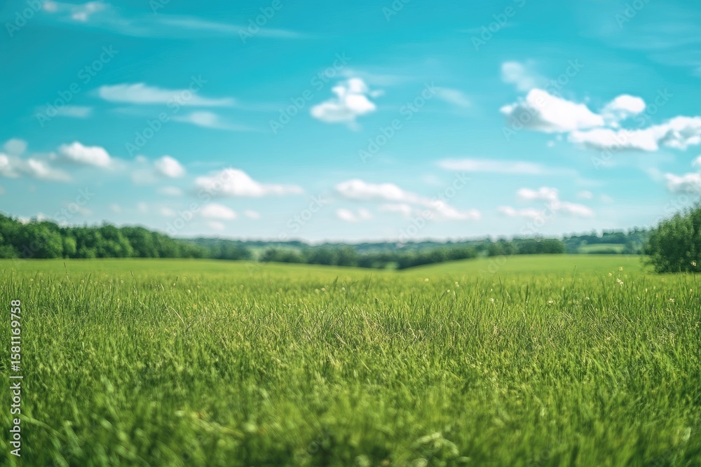 Vast green field under a vibrant blue sky Vast green field under a vibrant blue sky