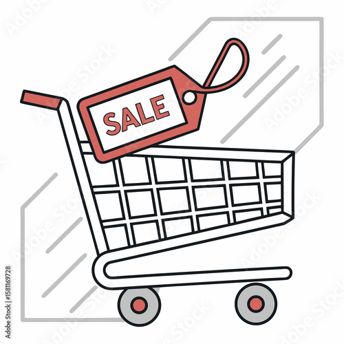 Shopping cart with a sale tag and motion blur effect for online promotions
