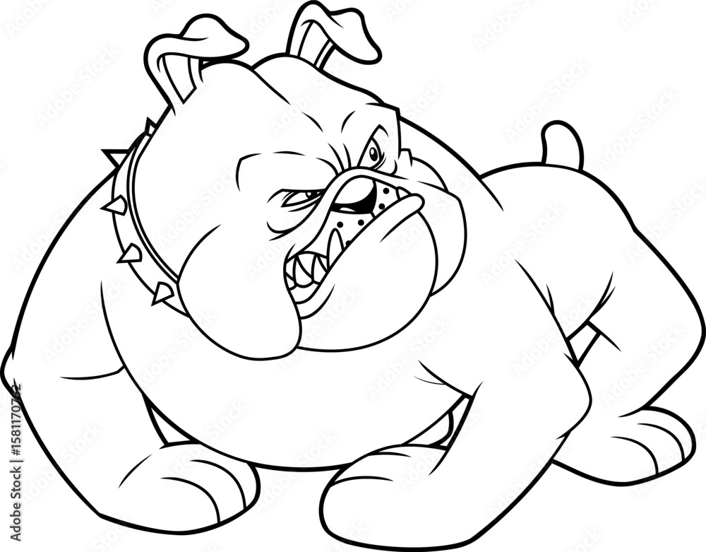 Fototapeta premium Angry Gray Bulldog Cartoon Character Ready To Fight – Black and White