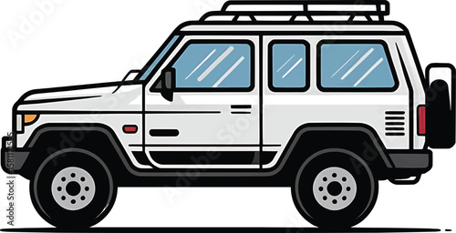 Simple white off-road vehicle illustration perfect for adventure outdoors and travel destinations