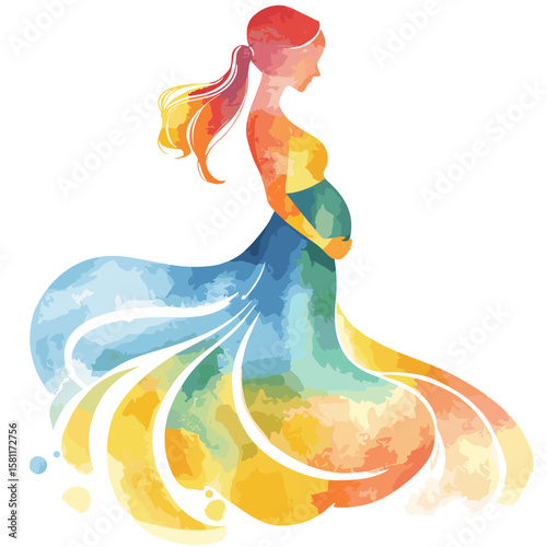 vector color silhouette of a pregnant woman on a white background .Generative AI