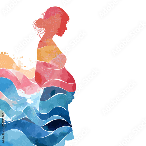 vector color silhouette of a pregnant woman on a white background .Generative AI
