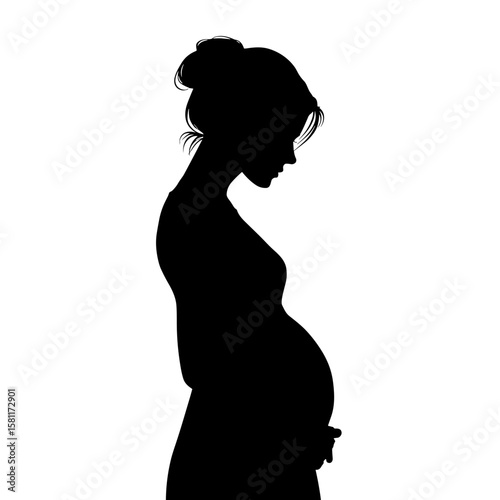 vector silhouette of a pregnant woman on a white background .Generative AI