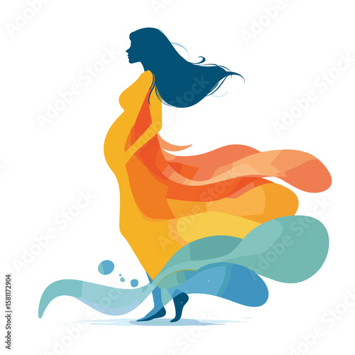 vector color silhouette of a pregnant woman on a white background .Generative AI