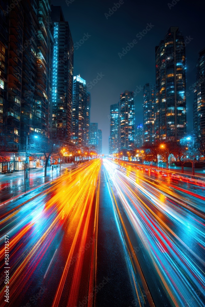Fototapeta premium City Lights and Long Exposure Traffic.
