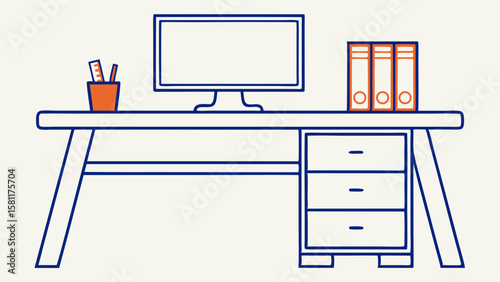 Modern office desk illustration with computer and storage for workspace design concepts