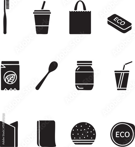 Eco-Friendly Lifestyle Sustainable Products and Packaging Icons
