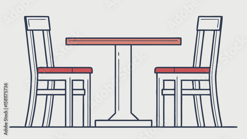 Stylish outline illustration of a dining table with chairs for modern interior design themes