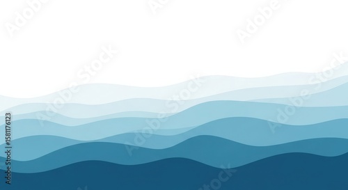 Abstract layered blue ocean waves with white sky ocean background