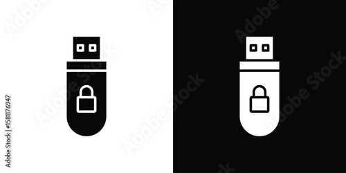 Pendrive security icon, Vector graphics in filled style