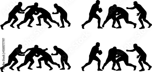 Rugby player silhouettes isolated on a transparent background vector graphic