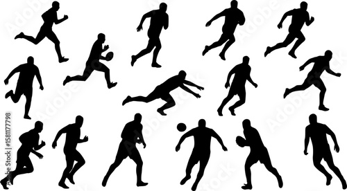 Rugby player silhouettes isolated on a transparent background vector graphic