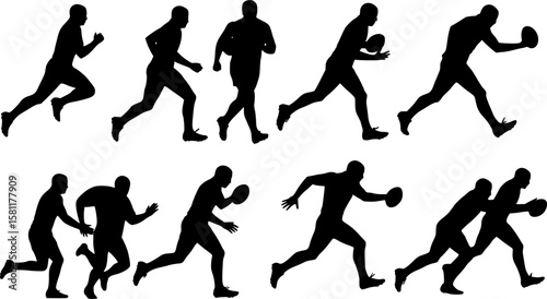 Rugby player silhouettes isolated on a transparent background vector graphic