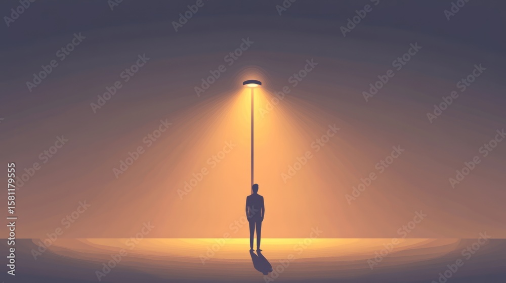 Obraz premium Silhouette figure under streetlight