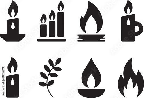 Candle and Flame Icons: Light, Fire, and Decorative Symbols