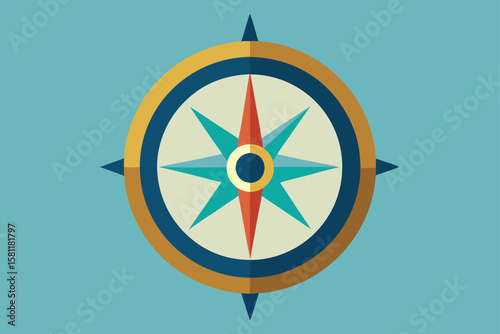 Antique Compass Rose Gold Teal Blue Vector Illustration