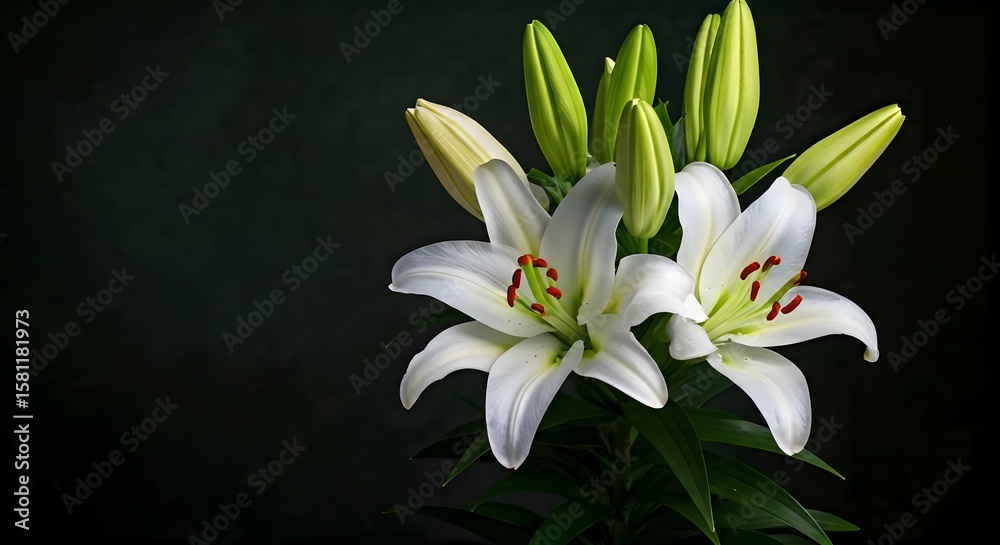 Fototapeta premium White lilies in a dark background.jpg