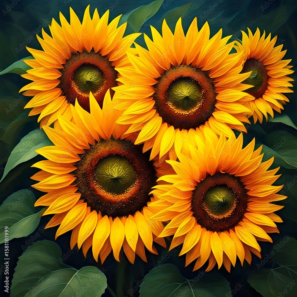 Fototapeta premium Yellow sunflowers with textured brushwork.jpg